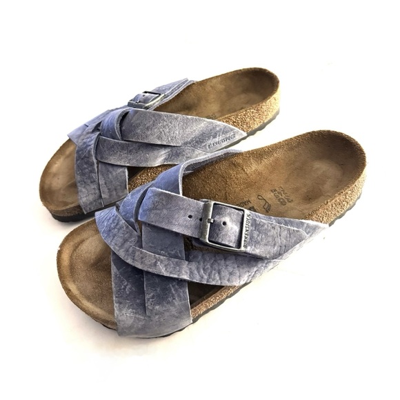 Birkenstock Lugano Soft Footbed Oiled Suede Sandals in Dusty Blue - Picture 9 of 9